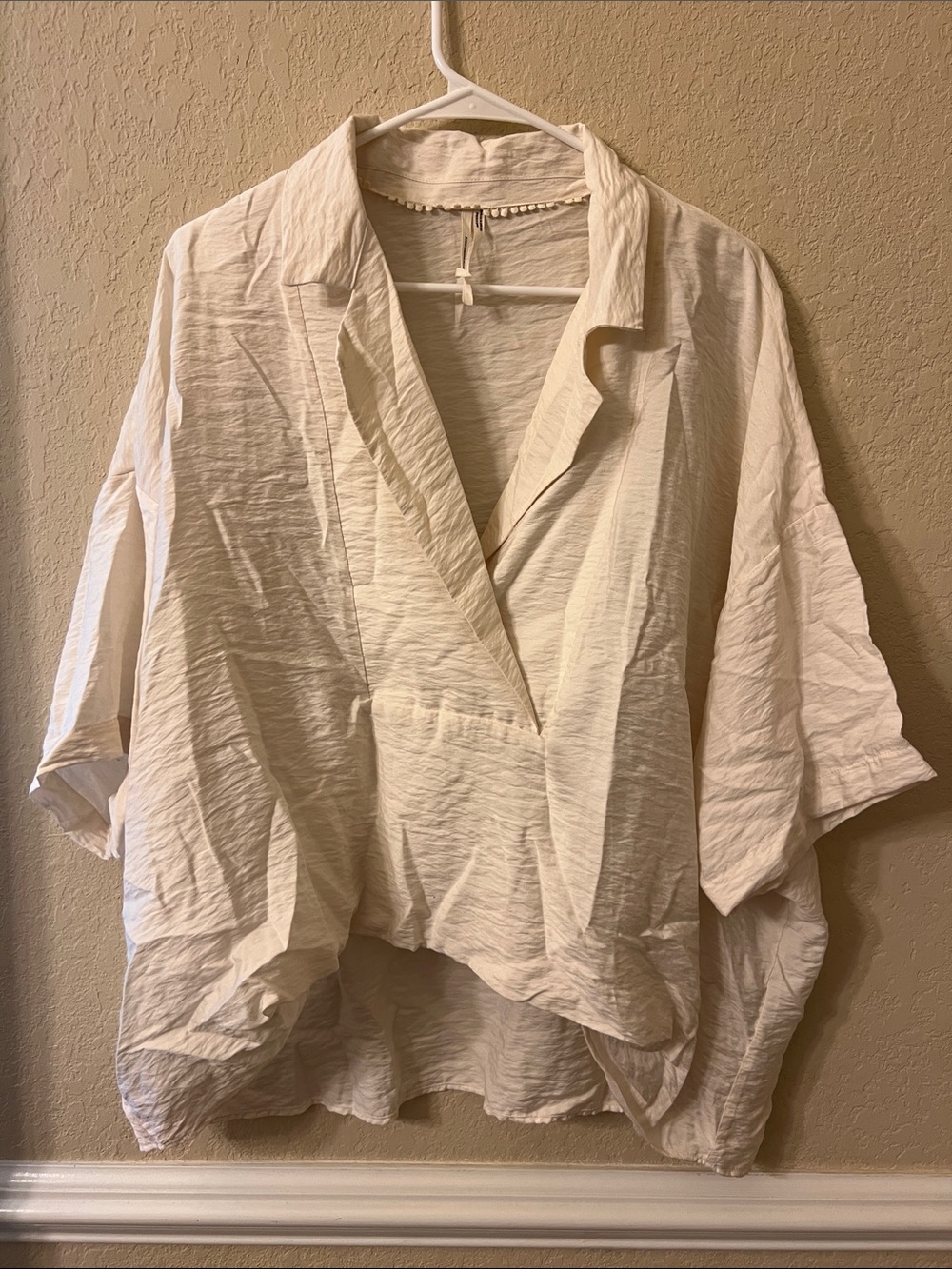 Anthropologie Cream Pom-Trim Relaxed Top